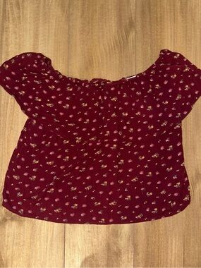 Hollister Burgundy Floral Off-Shoulder Blouse